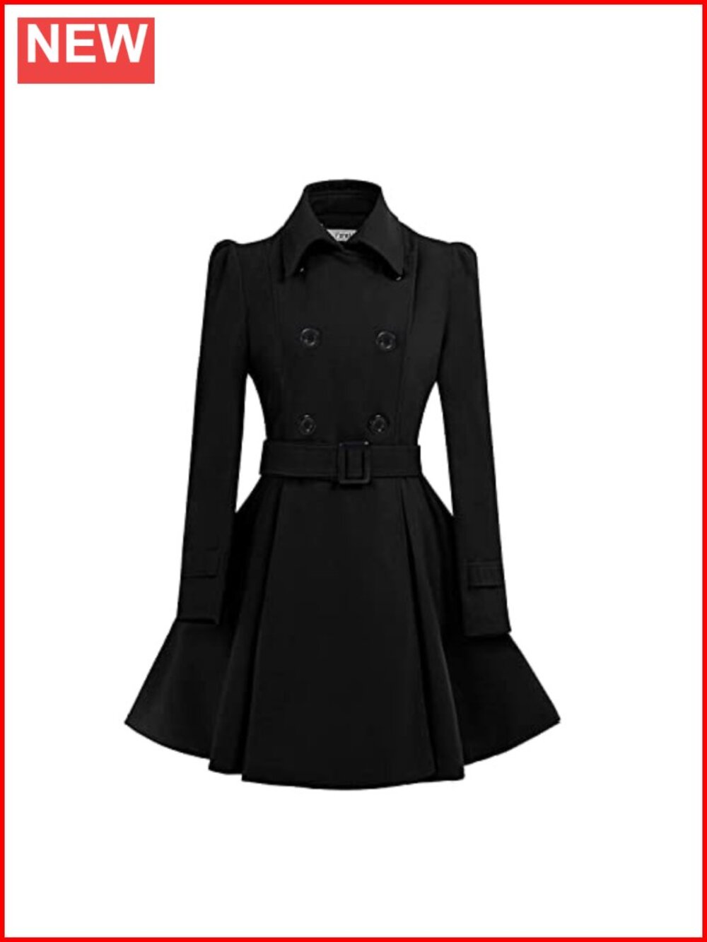 Wool Pea Coat Double Breasted Belted Mid-Long Swing Overcoat